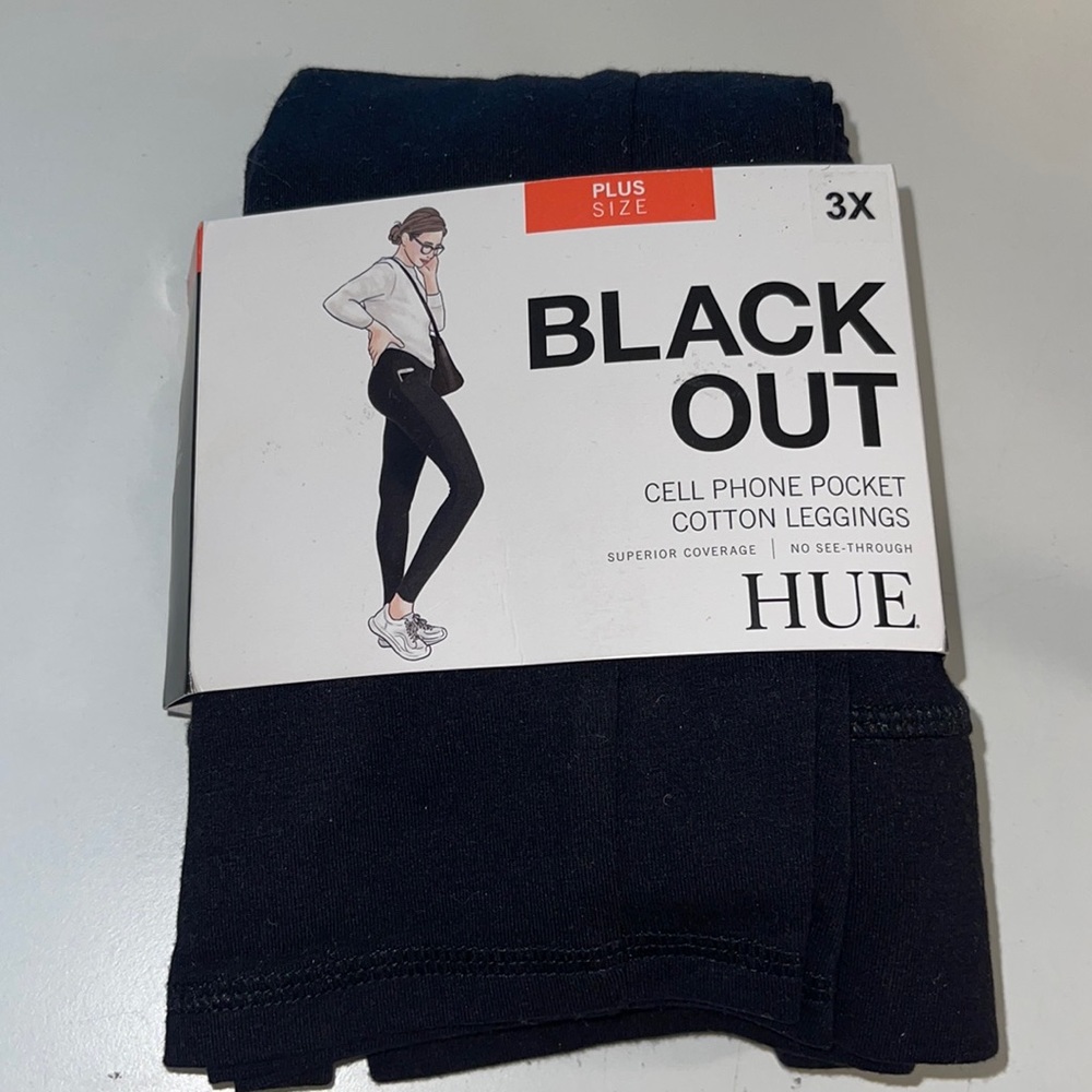 Hue Brand Womens plus Black out cell phone legging Sz 3X